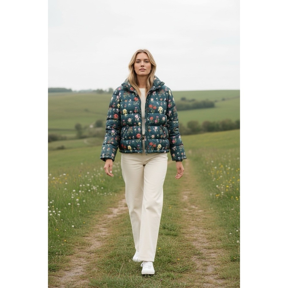 Anthropologie Nuuly Rachel Antonoff Jemma Rose Floral Puffer Zip Up Jacket Med - Picture 1 of 12
